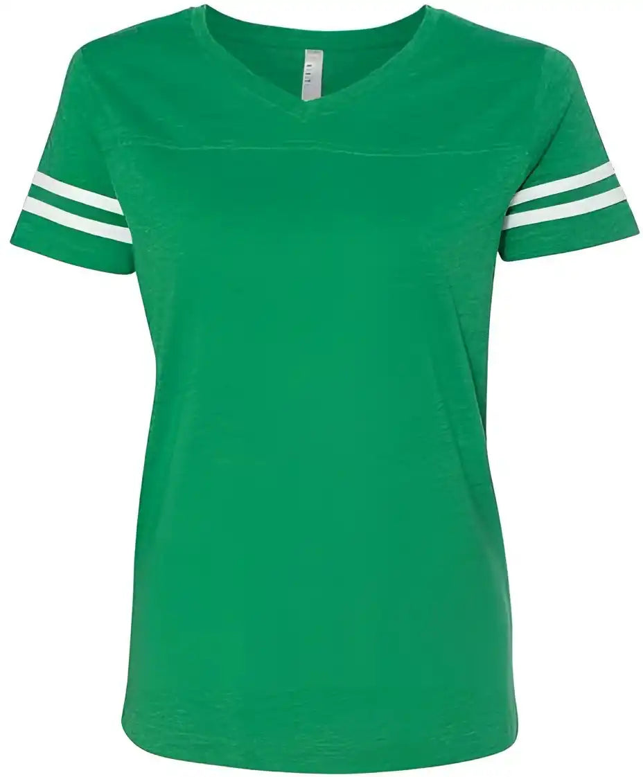 Lat 3537 Women’s Football V-neck Fine Jersey Tee - Vintage Green White