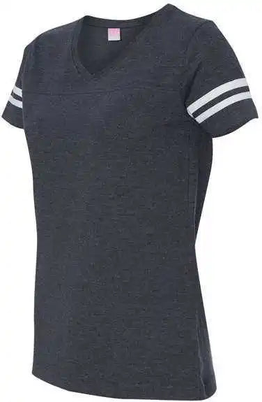 Lat 3537 Women’s Football v Neck Fine Jersey Tee Vintage Navy White