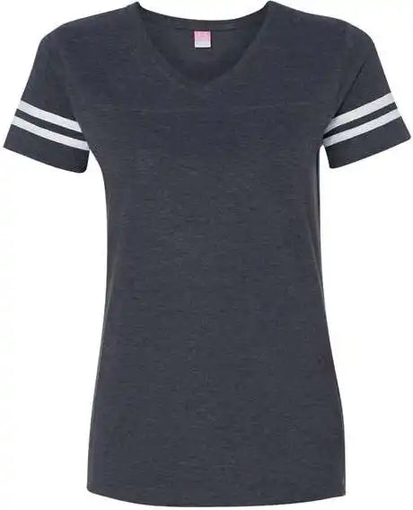 Lat 3537 Women’s Football v Neck Fine Jersey Tee Vintage Navy White
