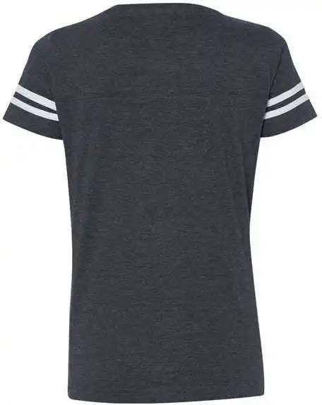 Lat 3537 Women’s Football v Neck Fine Jersey Tee Vintage Navy White