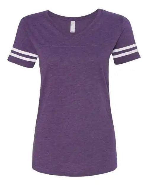 Lat 3537 Women’s Football v Neck Fine Jersey Tee Vintage Purple White