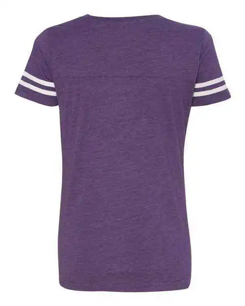 Lat 3537 Women’s Football v Neck Fine Jersey Tee Vintage Purple White