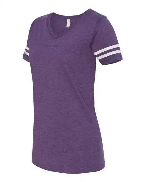 Lat 3537 Women’s Football v Neck Fine Jersey Tee Vintage Purple White