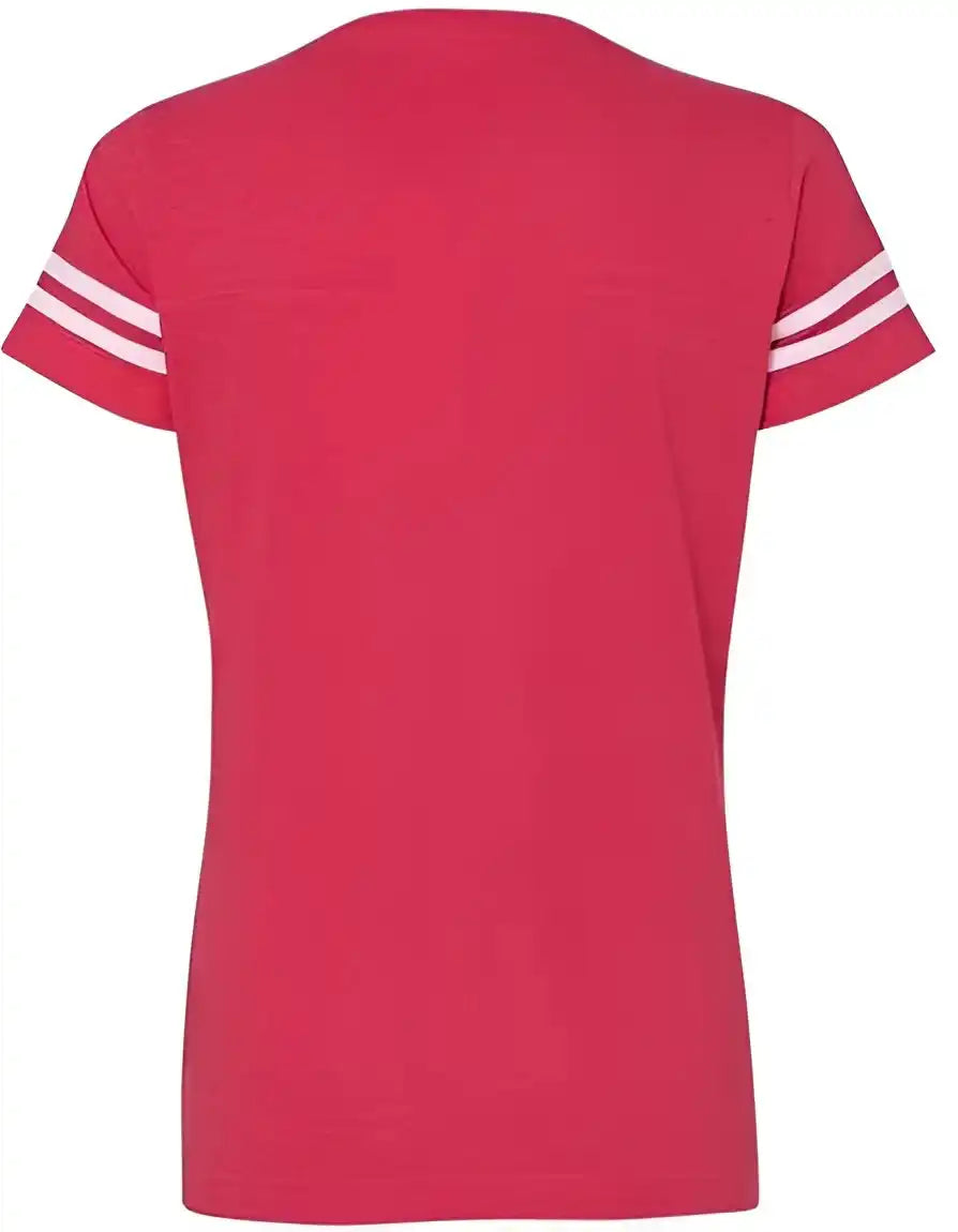 Lat 3537 Women’s Football v Neck Fine Jersey Tee Vintage Red White