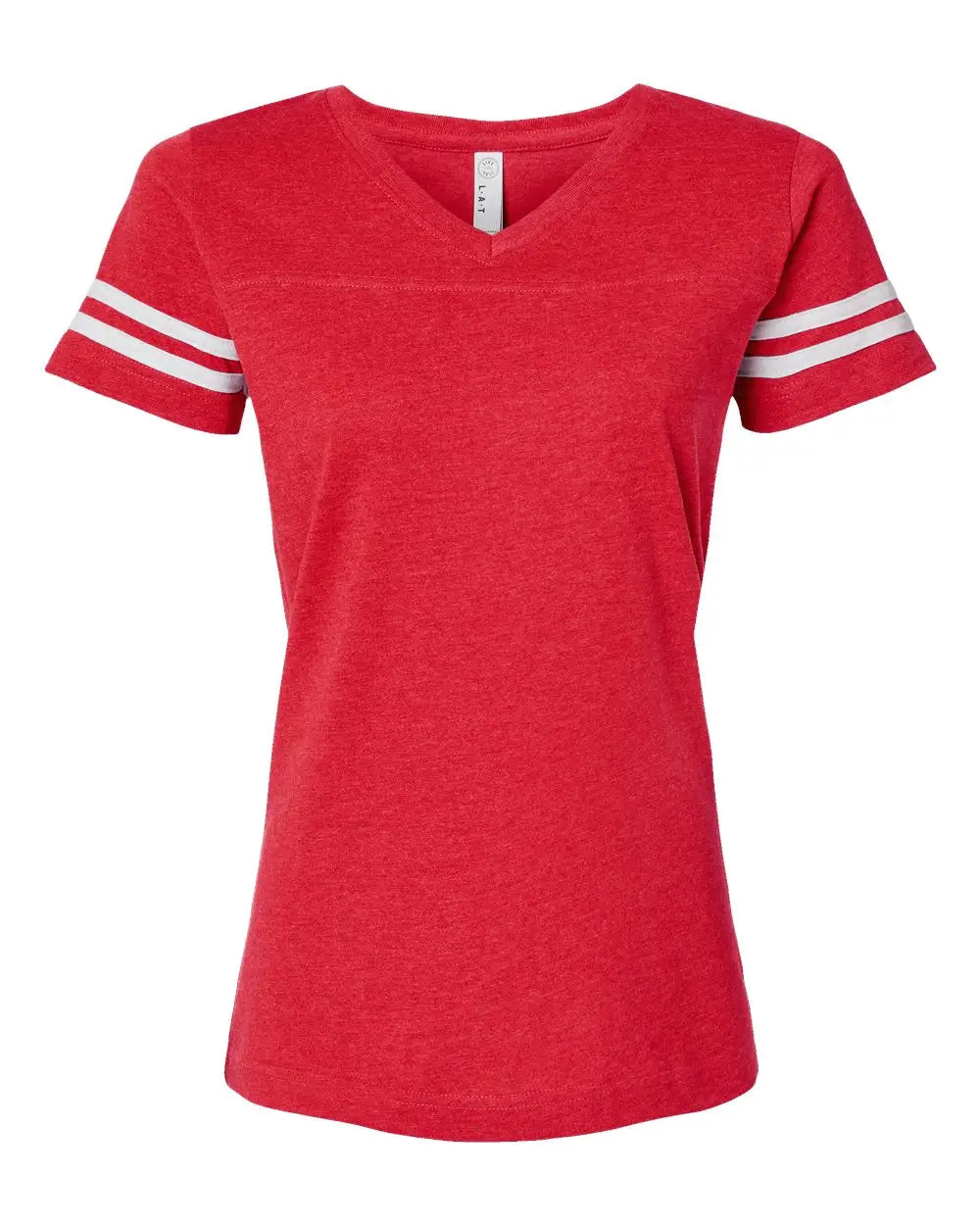 Lat 3537 Women’s Football V-neck Fine Jersey Tee - Vintage Red White - s