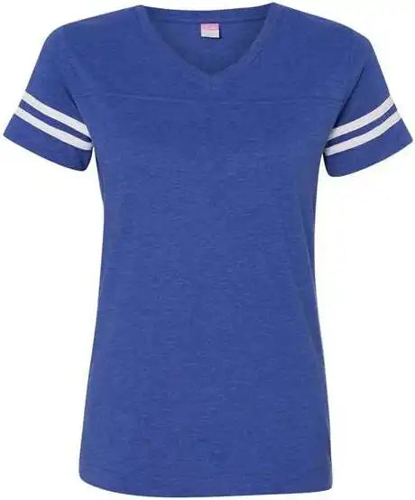 Lat 3537 Women’s Football v Neck Fine Jersey Tee Vintage Royal White