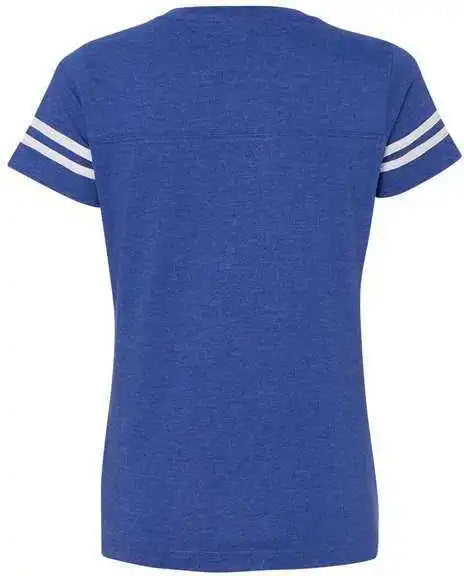 Lat 3537 Women’s Football v Neck Fine Jersey Tee Vintage Royal White