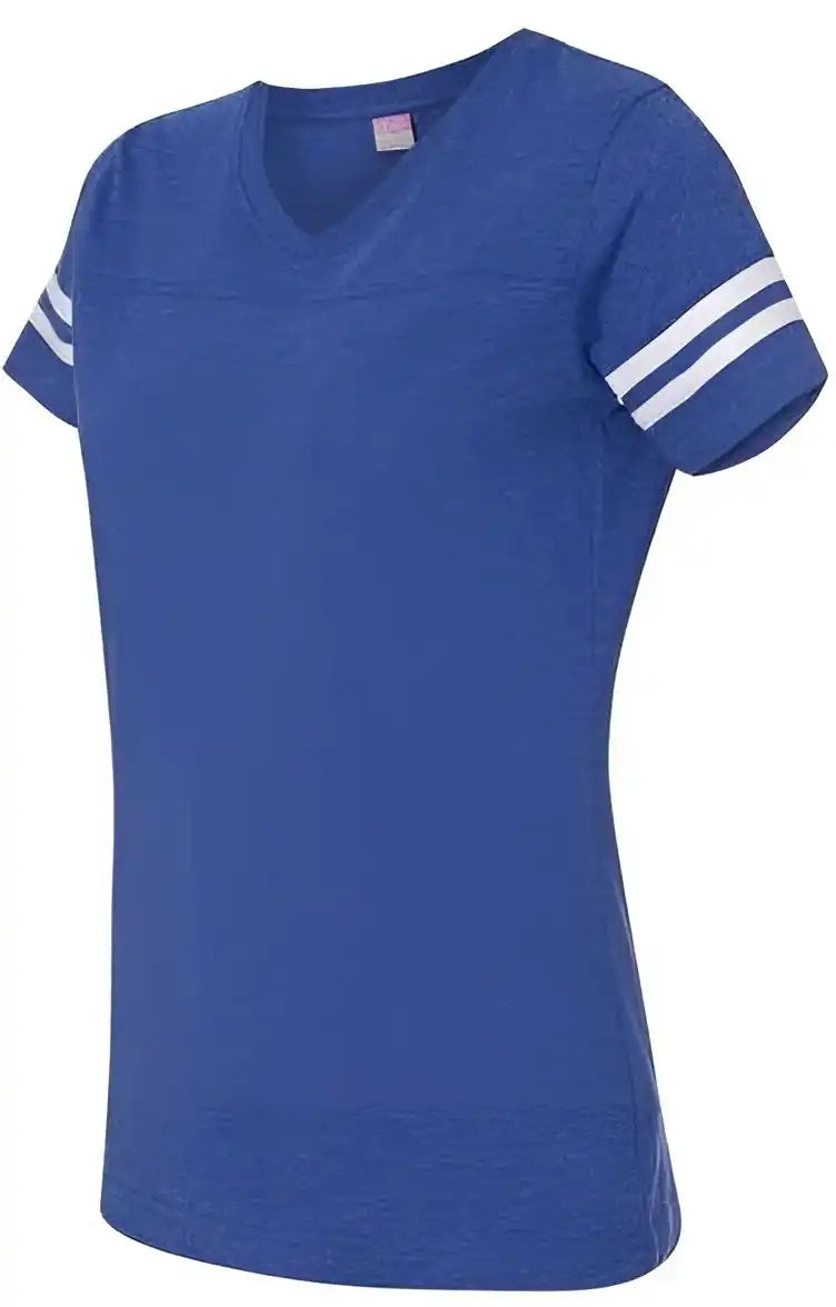 Lat 3537 Women’s Football V-neck Fine Jersey Tee - Vintage Royal White