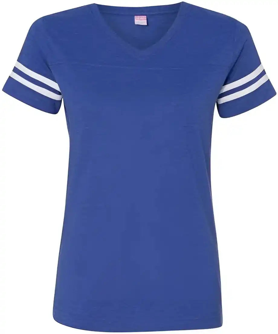 Lat 3537 Women’s Football V-neck Fine Jersey Tee - Vintage Royal White