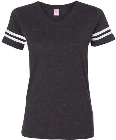 Lat 3537 Women’s Football v Neck Fine Jersey Tee Vintage Smoke White