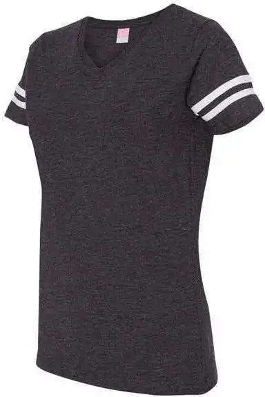 Lat 3537 Women’s Football v Neck Fine Jersey Tee Vintage Smoke White