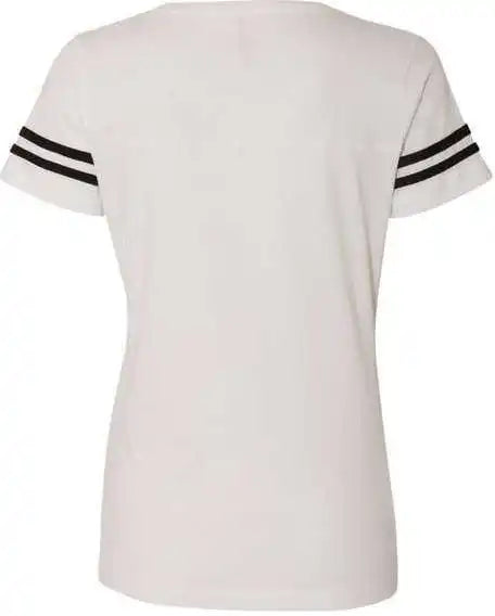 Lat 3537 Women’s Football v Neck Fine Jersey Tee White Solid Black
