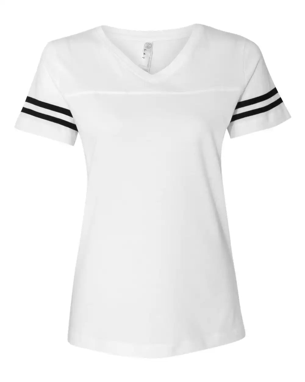 Lat 3537 Women’s Football V-neck Fine Jersey Tee - White Solid Black - Solid/ / s
