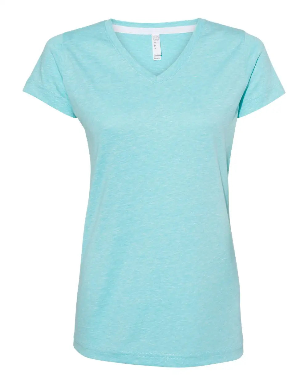 Lat 3591 Women’s Harborside Mélange V-neck Tee - Caribbean Melange - Blue / s