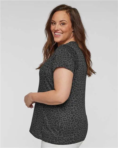 Lat 3816 Curvy Collection Women’s Fine Jersey Tee - Black Leopard