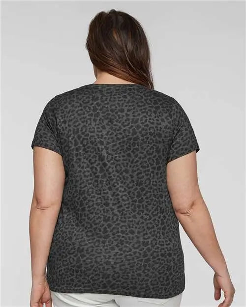 Lat 3816 Curvy Collection Women’s Fine Jersey Tee - Black Leopard