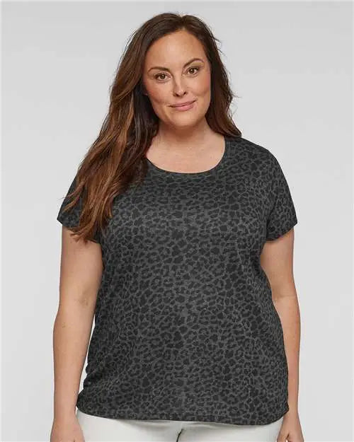 Lat 3816 Curvy Collection Women’s Fine Jersey Tee - Black Leopard