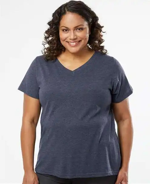 Lat 3817 Curvy Collection Women’s Fine Jersey V-neck Tee - Vintage Denim