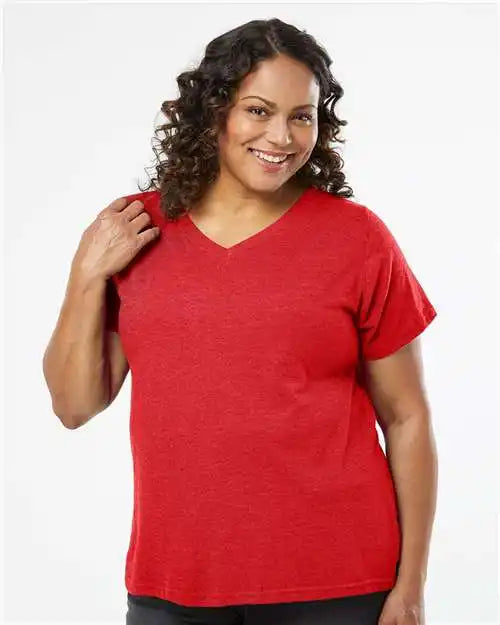 Lat 3817 Curvy Collection Women’s Fine Jersey V-neck Tee - Vintage Red