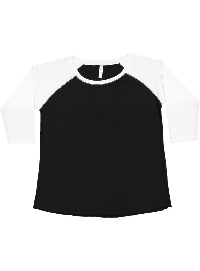 Lat 3830 Curvy Collection Women’s Baseball Three-quarter Sleeve Tee - White Vintage Heather