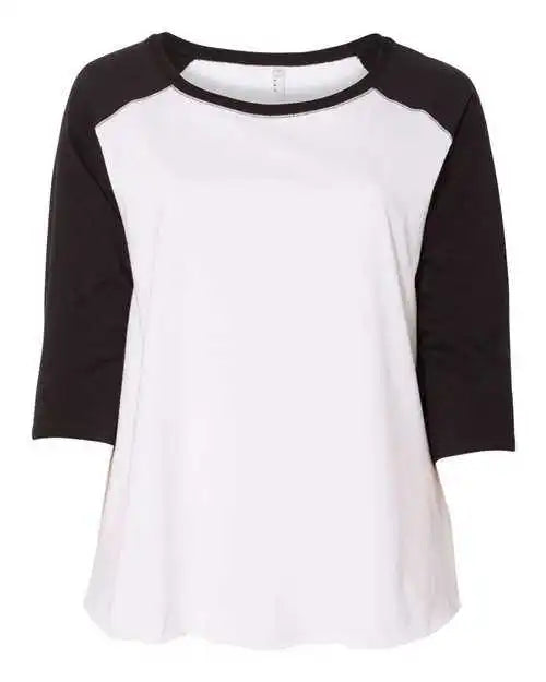 Lat 3830 Curvy Collection Women’s Baseball Three-quarter Sleeve Tee - White Black