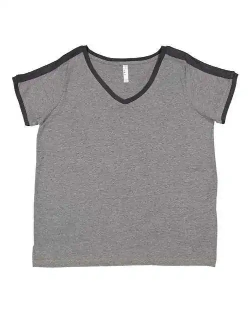 Lat 3832 Women’s Curvy Retro Ringer Premium Jersey V-neck Tee - Granite Heather Vintage Smoke