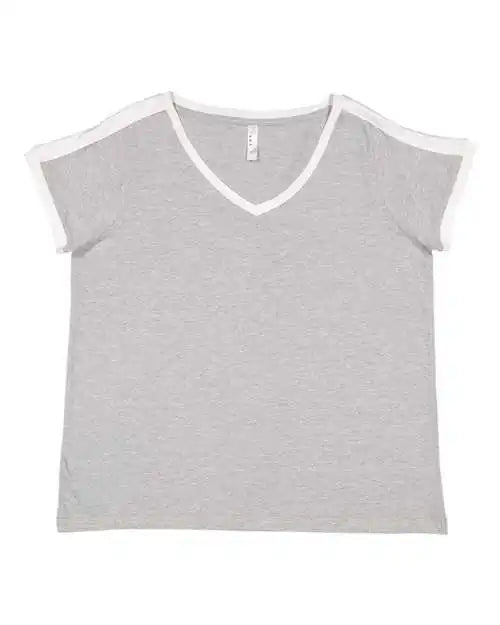 Lat 3832 Women’s Curvy Retro Ringer Premium Jersey V-neck Tee - Heather White