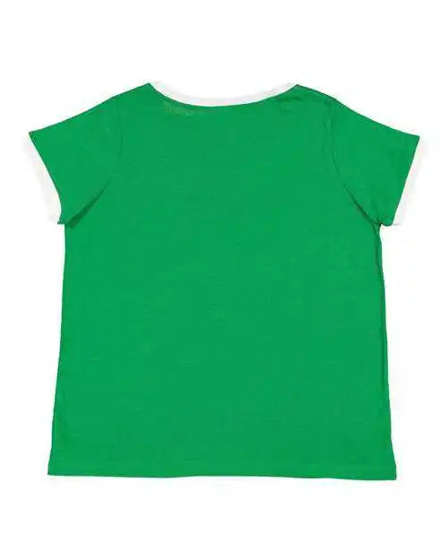 Lat 3832 Women’s Curvy Retro Ringer Premium Jersey V-neck Tee - Vintage Green White