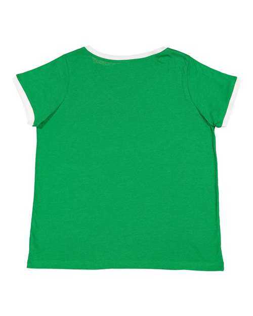 Lat 3832 Women’s Curvy Retro Ringer Premium Jersey V-neck Tee - Vintage Green White