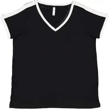 Lat 3832 Women’s Curvy Retro Ringer Premium Jersey V-neck Tee - Black White