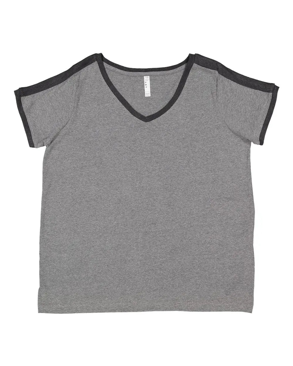 Lat 3832 Women’s Curvy Retro Ringer Premium Jersey V-neck Tee - Granite Heather Vintage Smoke - Dark Gray / 1 - 14/16