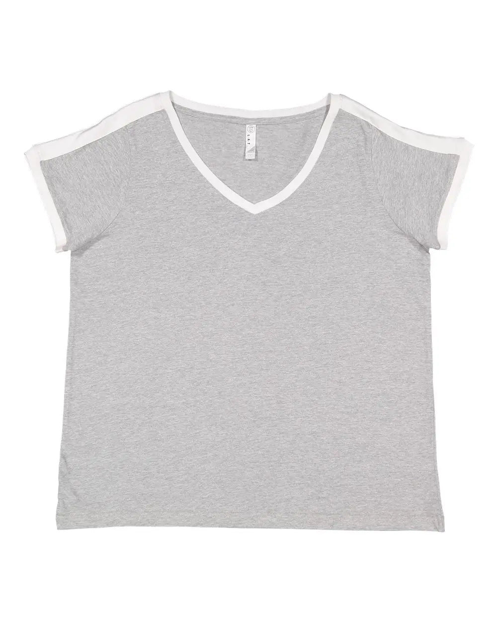 Lat 3832 Women’s Curvy Retro Ringer Premium Jersey V-neck Tee - Heather White - 1 - 14/16