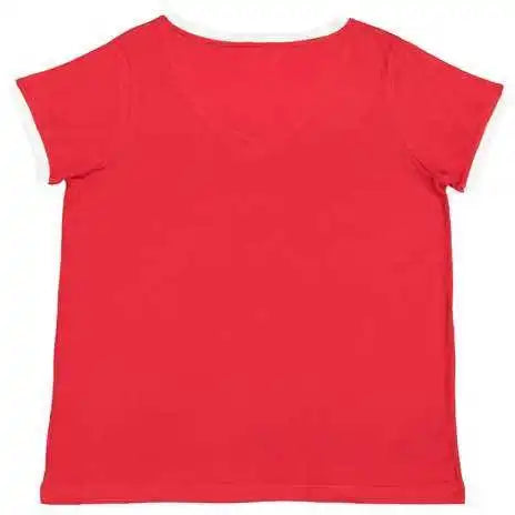 Lat 3832 Women’s Curvy Retro Ringer Premium Jersey v Neck Tee Red White