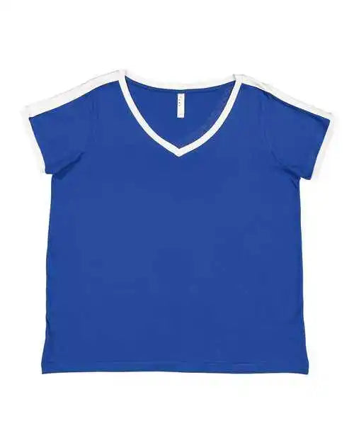 Lat 3832 Women’s Curvy Retro Ringer Premium Jersey V-neck Tee - Royal White
