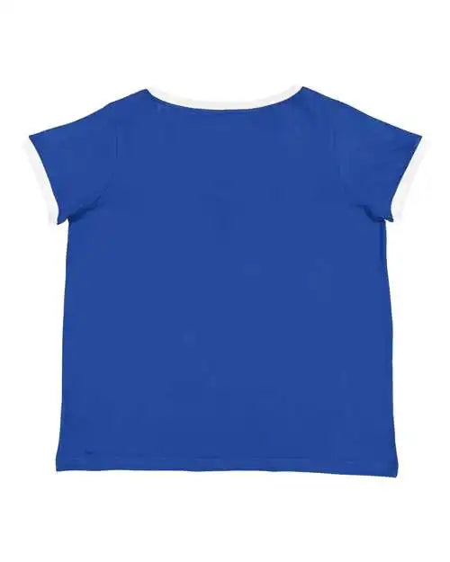Lat 3832 Women’s Curvy Retro Ringer Premium Jersey V-neck Tee - Royal White