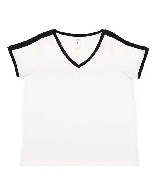 Lat 3832 Women’s Curvy Retro Ringer Premium Jersey V-neck Tee - White Black