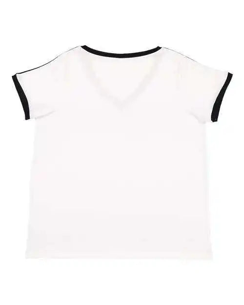 Lat 3832 Women’s Curvy Retro Ringer Premium Jersey V-neck Tee - White Black