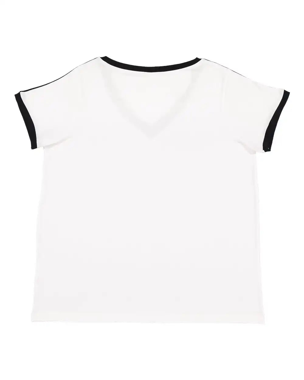 Lat 3832 Women’s Curvy Retro Ringer Premium Jersey V-neck Tee - White Black - White/ / 1 - 14/16