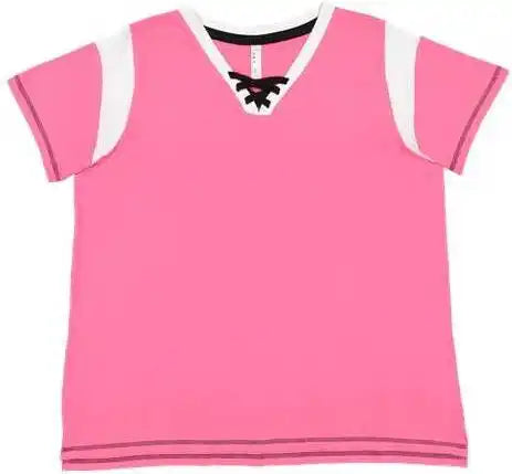 Lat 3833 Women’s Curvy Lace Up Fine Jersey Tee Hot Pink White Black