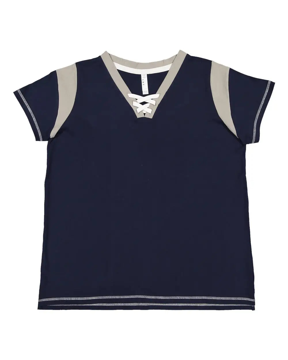Lat 3833 Women’s Curvy Lace Up Fine Jersey Tee - Navy Titanium White - Gray / 1 - 14/16