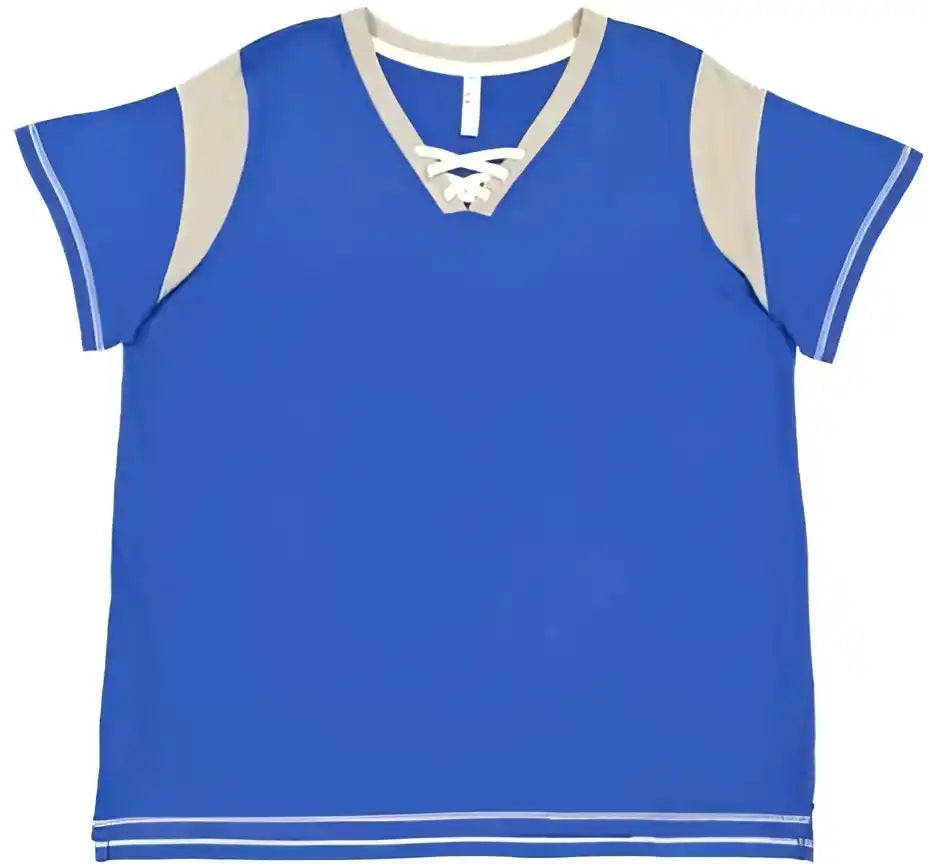 Lat 3833 Women’s Curvy Lace Up Fine Jersey Tee Royal Titanium White