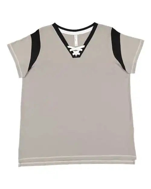 Lat 3833 Women’s Curvy Lace Up Fine Jersey Tee - Titanium Black White