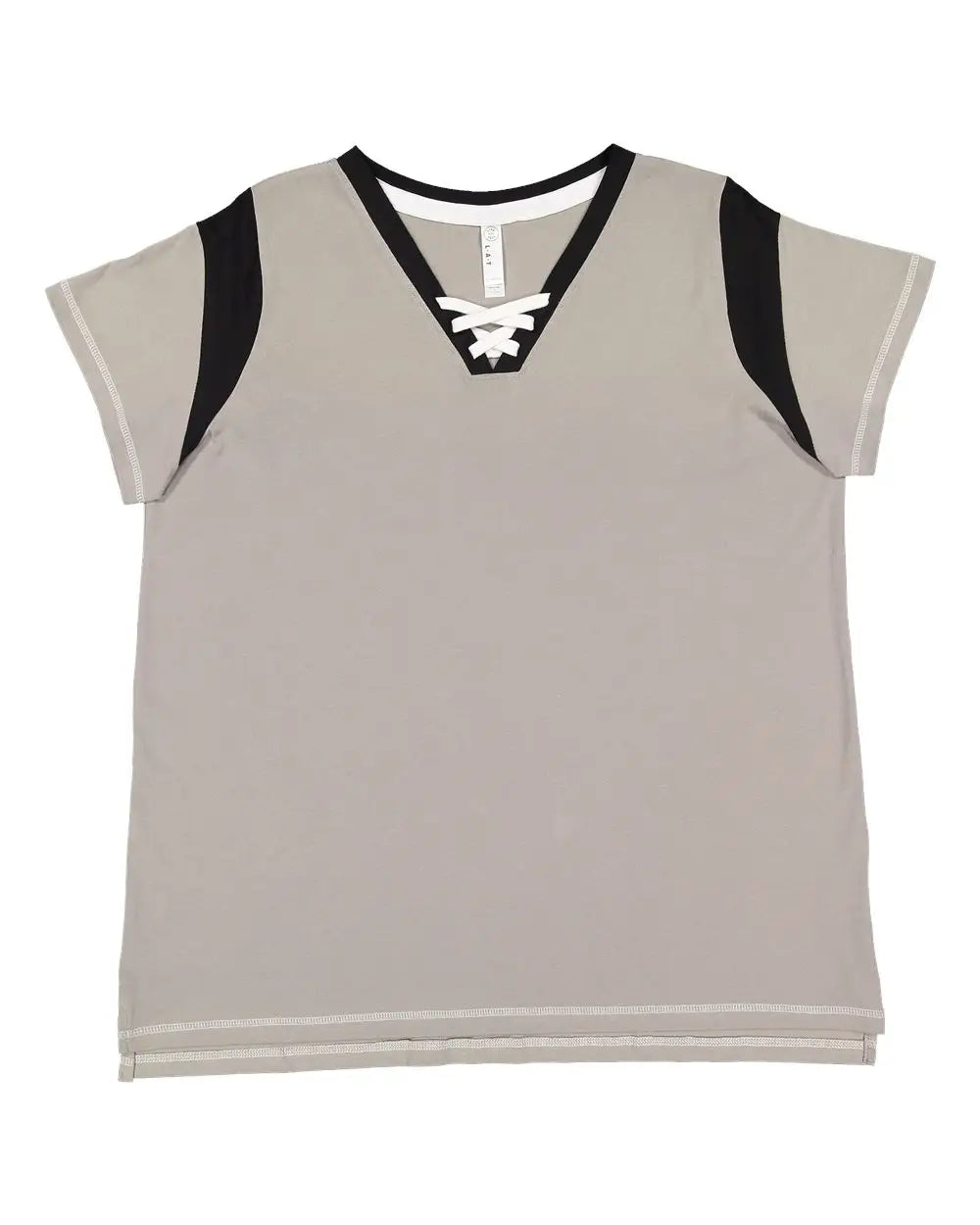 Lat 3833 Women’s Curvy Lace Up Fine Jersey Tee - Titanium Black White - Gray / 1 - 14/16