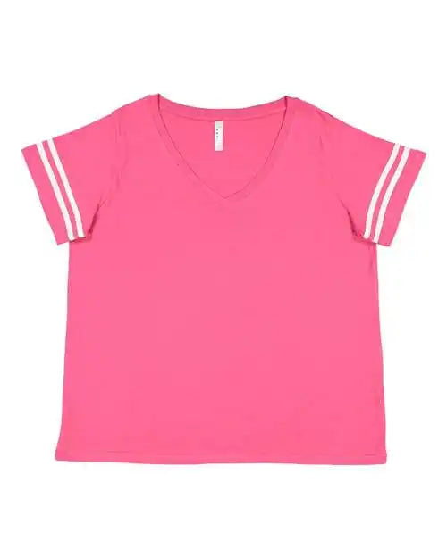 Lat 3837 Curvy Collection Women’s Vintage Football T-shirt - Hot Pink White