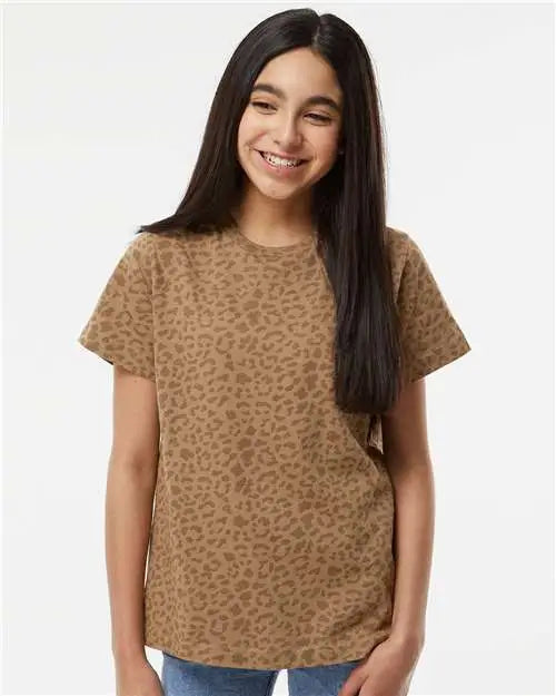 Lat 6101 Youth Fine Jersey Tee - Brown Leopard