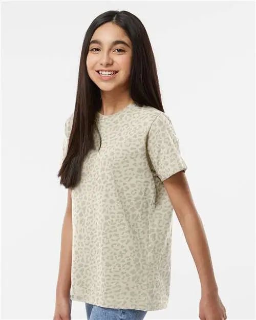Lat 6101 Youth Fine Jersey Tee - Natural Leopard