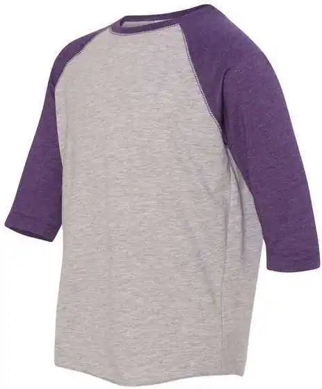 Lat 6130 Youth Baseball Fine Jersey Three-quarter Sleeve Tee - Vintage Heather Purple