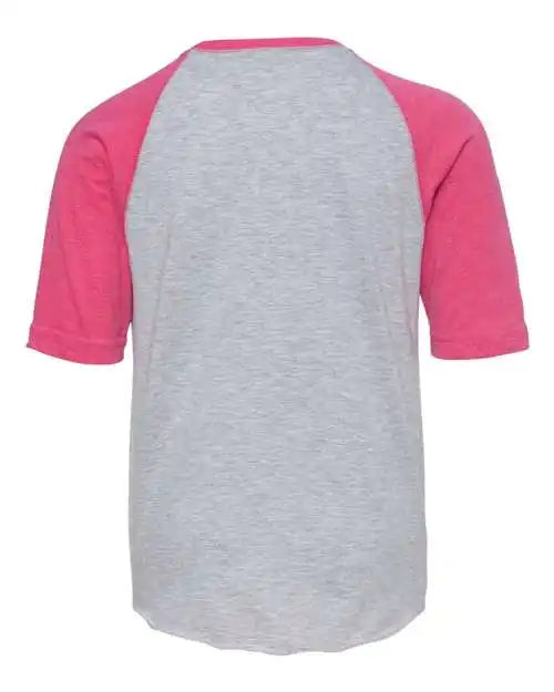 Lat 6130 Youth Baseball Fine Jersey Three Quarter Sleeve Tee Vintage Heather Hot Pink