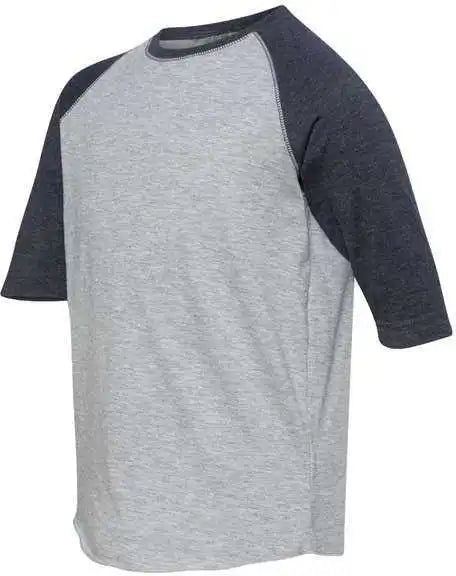 Lat 6130 Youth Baseball Fine Jersey Three Quarter Sleeve Tee Vintage Heather Navy