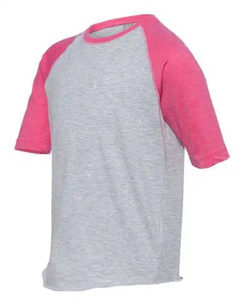 Lat 6130 Youth Baseball Fine Jersey Three Quarter Sleeve Tee Vintage Heather Hot Pink